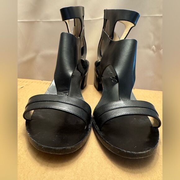 Jimmy Choo Valla-Style Black Leather Block Heel Sandals w/ Chain Detail, Size 38 - Picture 2 of 13